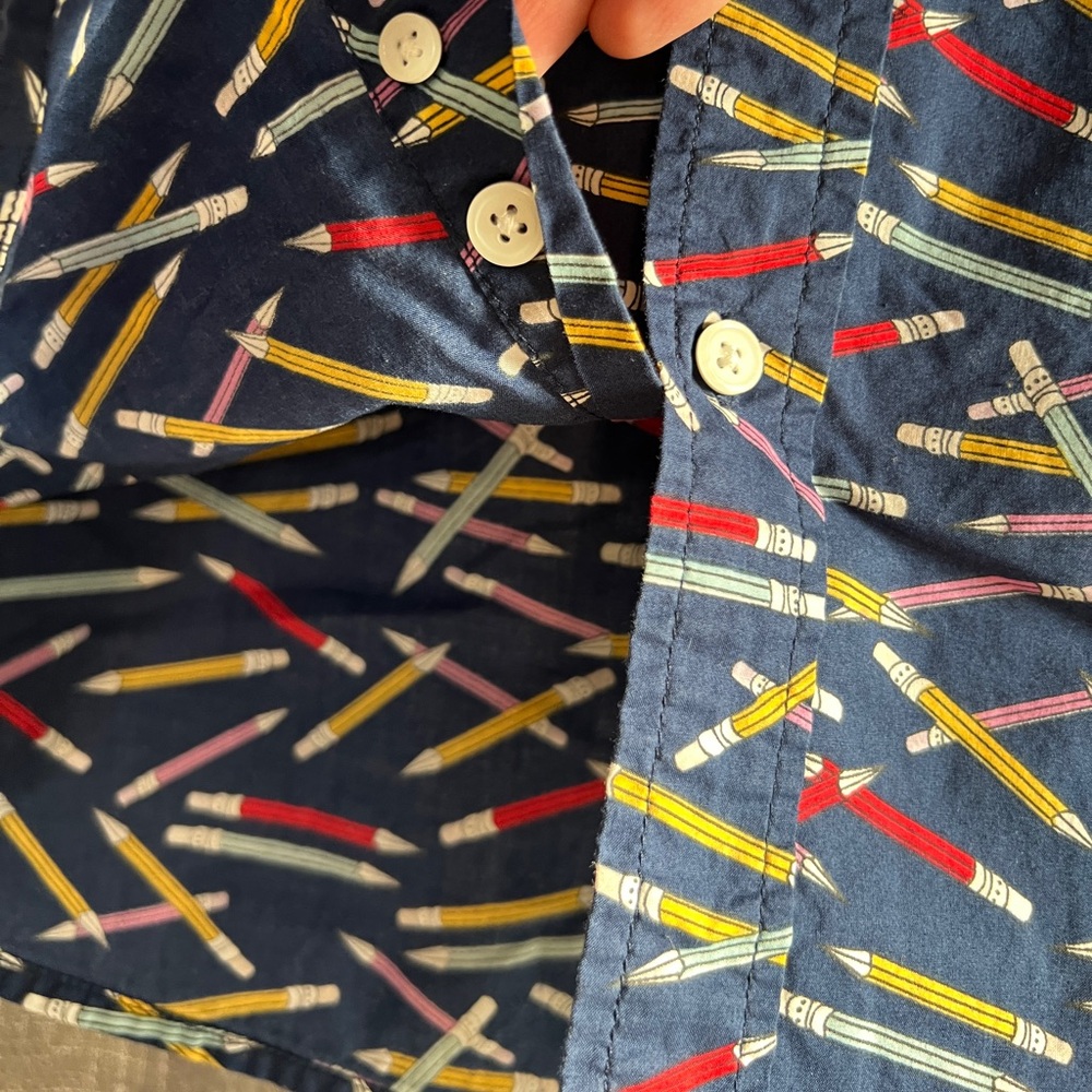 Oxford Lads Men’s short sleeve quirky pencil print button down shirt - Large - Picture 4 of 11